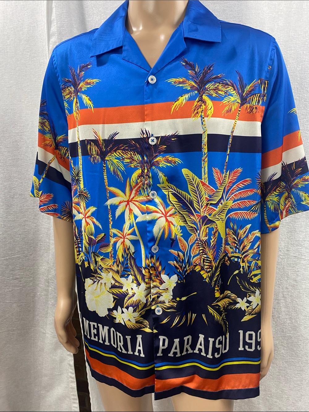 Men's Blue Tropical Palm Button-Down Shirt